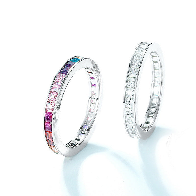 Colorful Rainbow Princess Cut Ring Band Shine of Diamond
