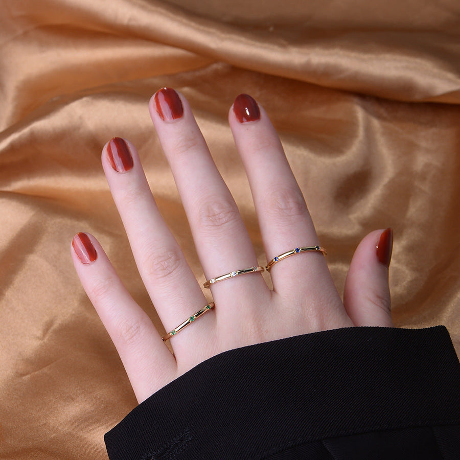 Simple Mutil-color Sterling Silver Wedding Band Juluro