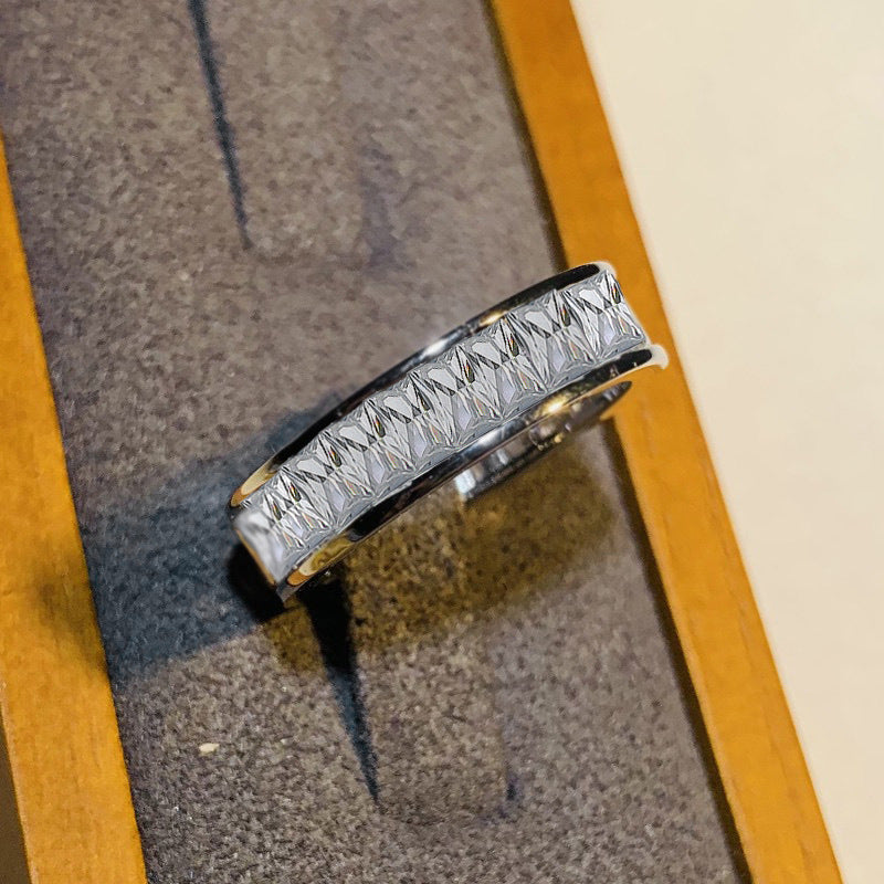 Gorgeous Princess Cut Paved Sterling Silver Band Shine of Diamond