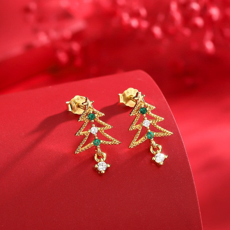925 Sterling Silver Christmas Tree Earrings Shine of Diamond