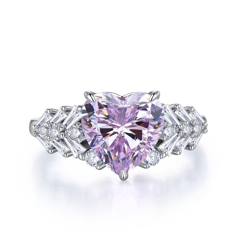 Exquisite 3 Prong Purple Heart Cut Engagement Ring In Sterling Silver shineofdiamond