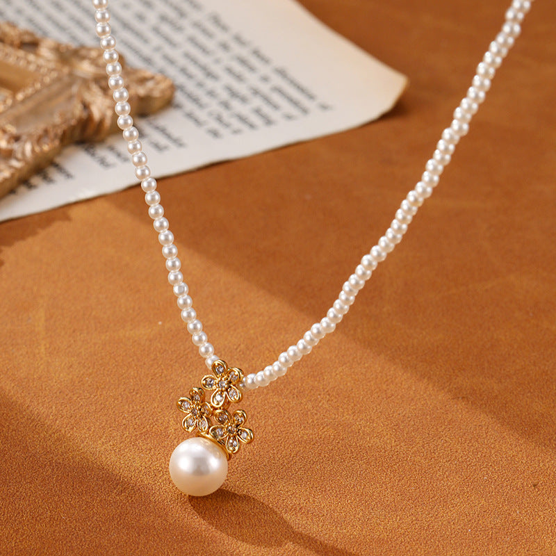 Sweet Flowers Pearl Design 18K Gold Plated Neckalce and Earrings Carly Jewelry