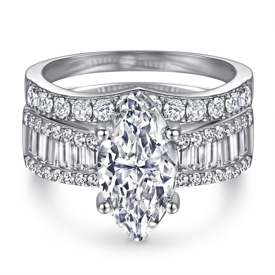 2pcs Marquise Cut Engagement Ring Set With Curved Band Shine of Diamond