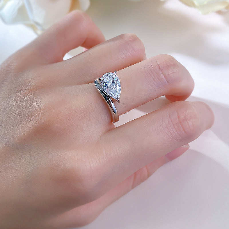Unique Design Pear Cut Sterling Silver Ring shineofdiamond