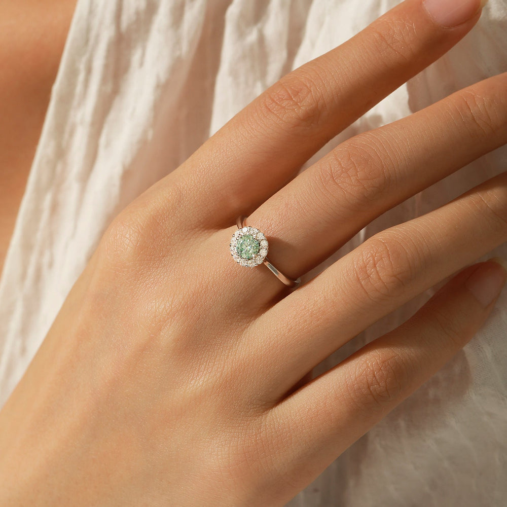 Halo 0.5CT Green Moissanite Silver Ring Carly Jewelry
