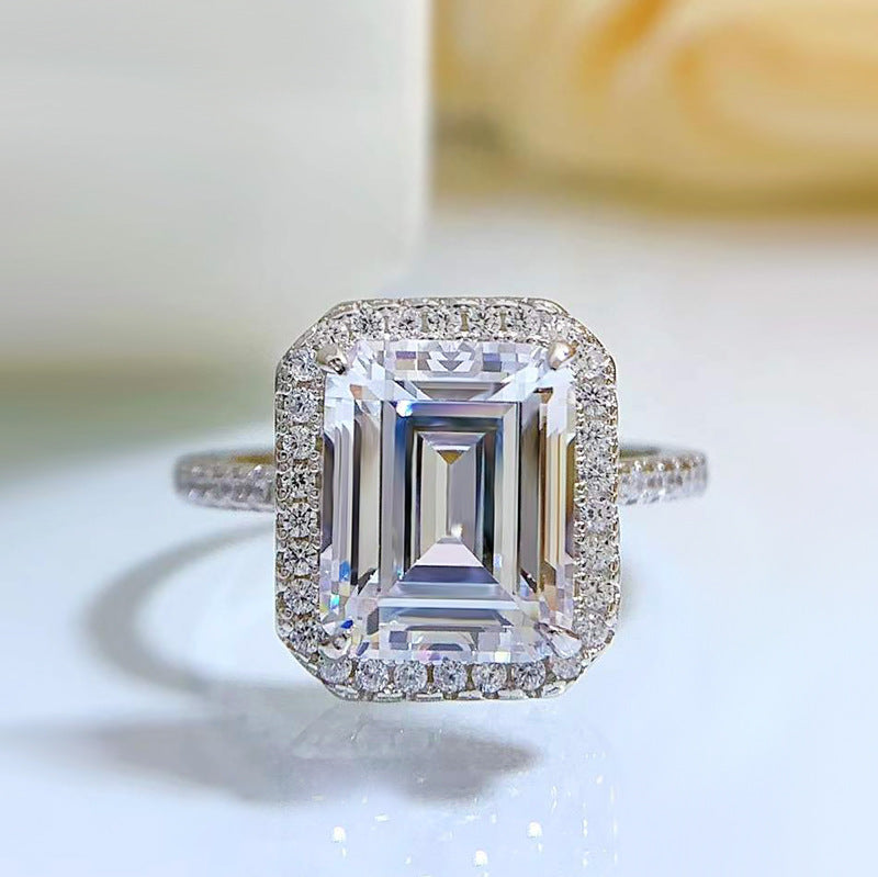 Vintage Halo 3.0ct Emerald Cut Engagement Ring In Sterling Silver Shine of Diamond
