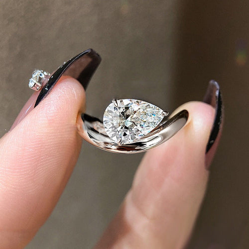 Unique Design Pear Cut Sterling Silver Ring shineofdiamond