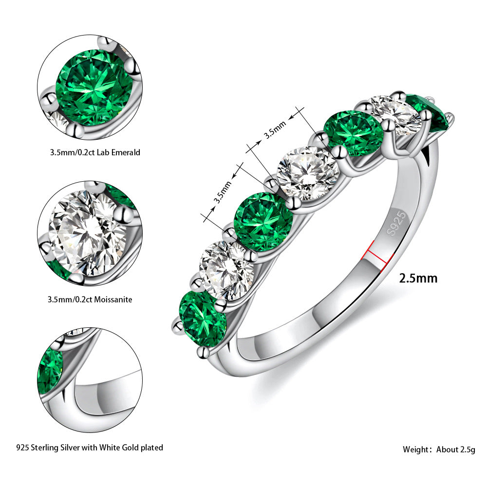 Two Tone Half Eternity Moissanite Silver Band Carly Jewelry