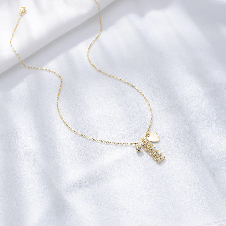 Simple MAMA Design Silver Necklace For Mom Shine of Diamond