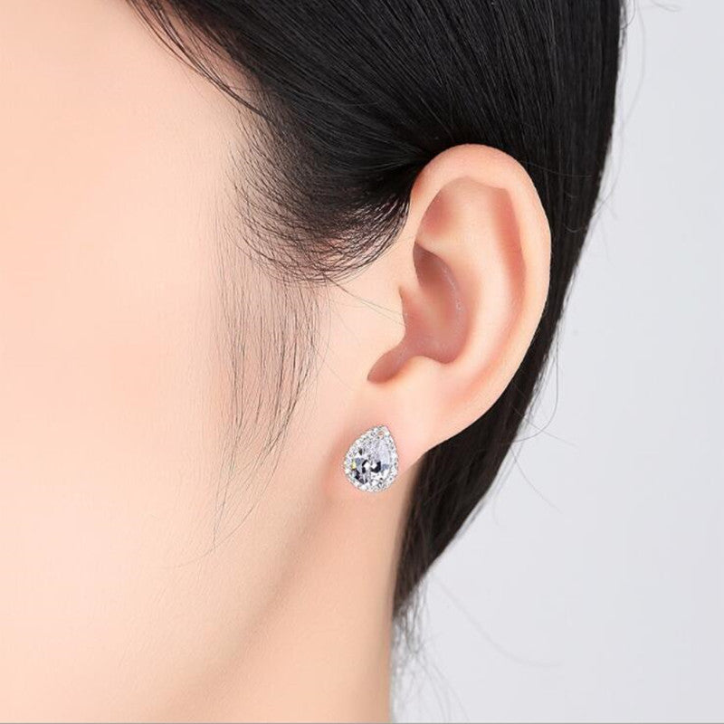 Pear Cut Halo Moissanite Stone Stud Earrings shine of diamond