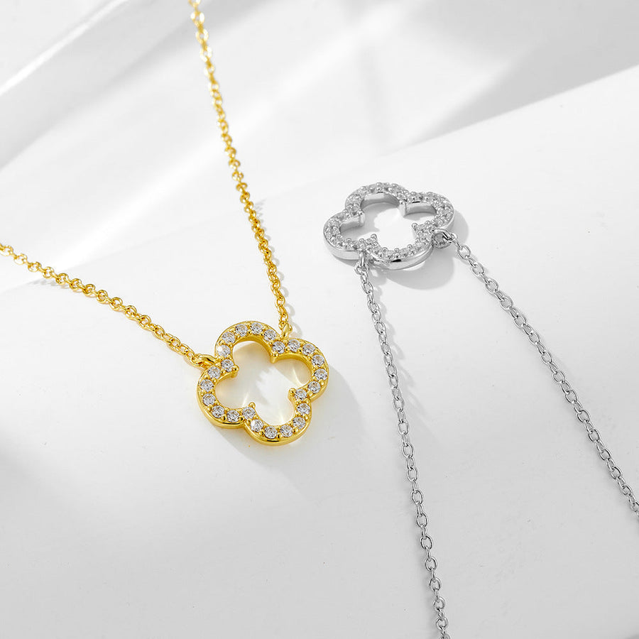 Hollow Four-leaf Clover Sterling Silver Necklace Carly Jewelry