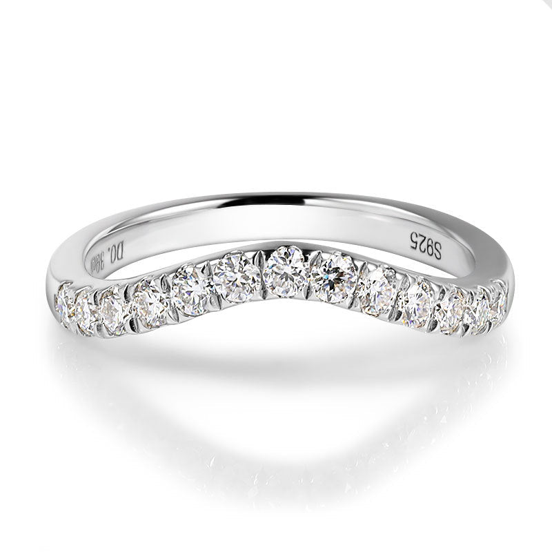 V Design Half Eternity Sterling Silver Moissanite Band Shine of Diamond