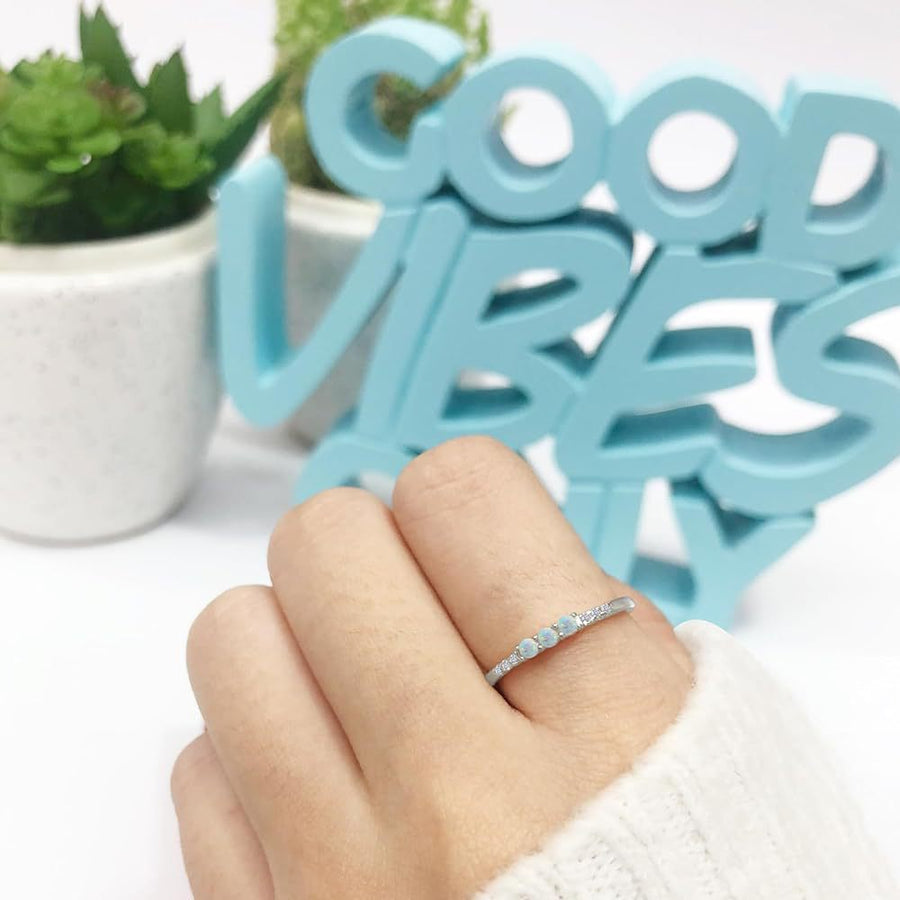 Three Stone Opal Design Sterling Silver Band Carly Jewelry