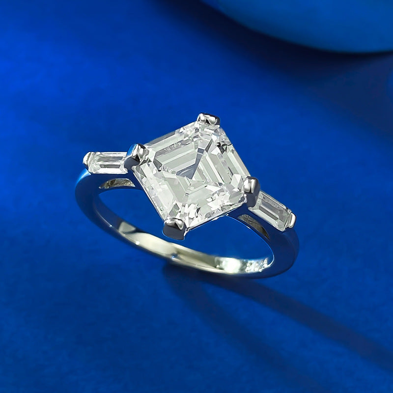Elegant Asscher Cut Solitaire Engagement Ring in Sterling Silver Shineofdiamond