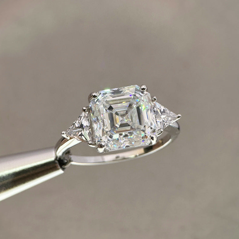 5Ct Asscher Cut Moissanite Engagement Ring in Sterling Silver Shine of Diamond