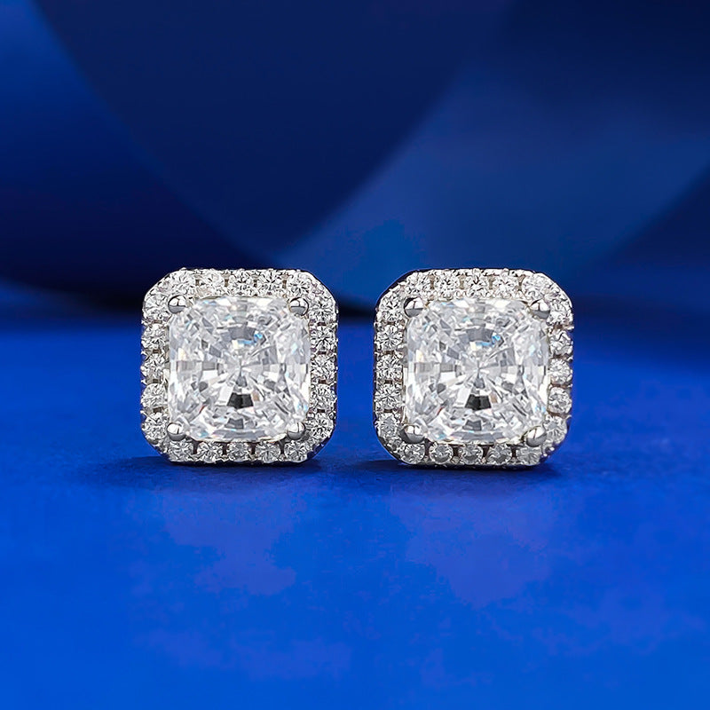 Elegant Radiant Cut Sterling Silver Stud Earrings in Multiple Colors Shineofdiamond