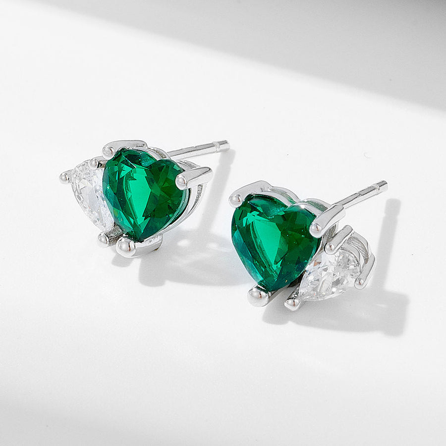 Exquisite Heart & Pear Cut Sterling Silver Stud Earrings shine of diamond