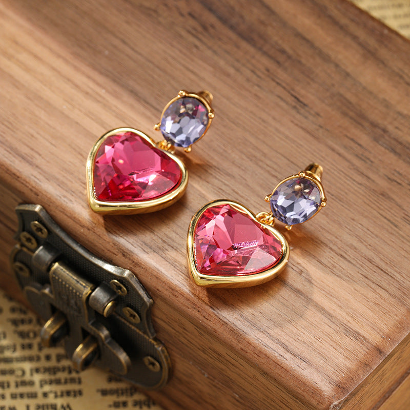 Vintage Red Heart Design 18k Gold Plated Drop Earrings Carly Jewelry