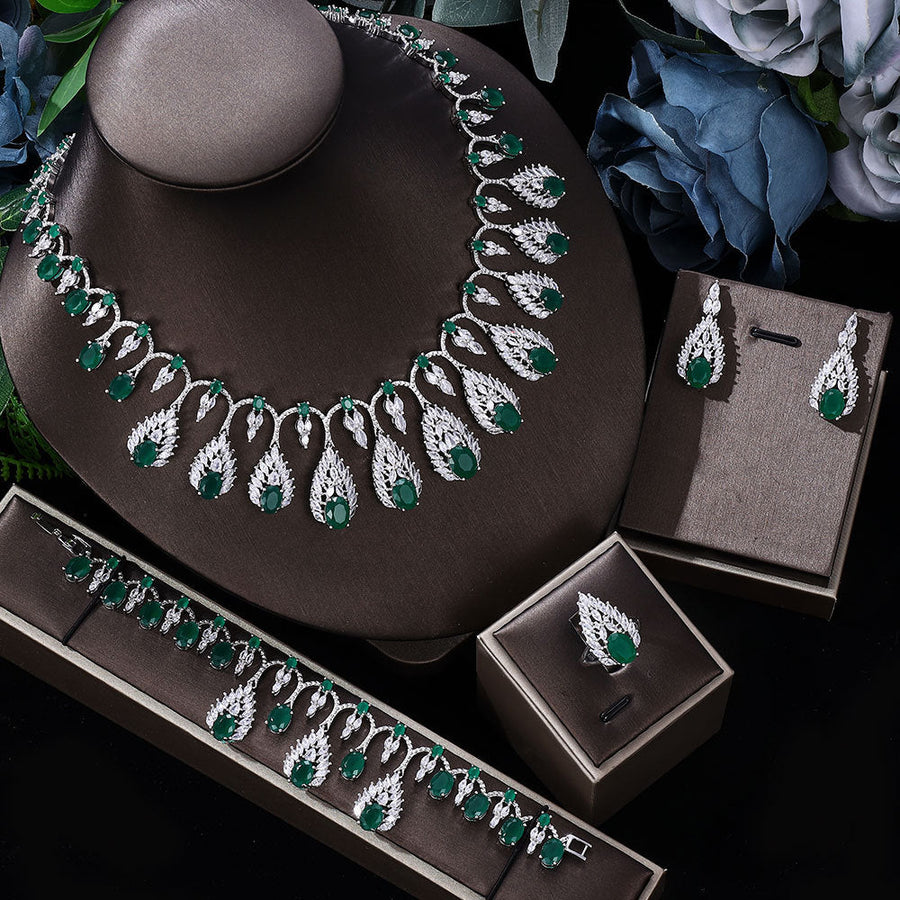 4 Pcs Luxury Dazzling Full Diamond Colored Evening Dress Jewelry Set Shine of Diamond