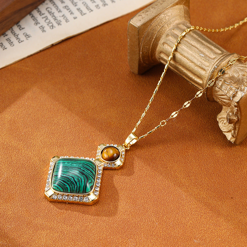 Vintage Malachite Pendant Necklace Carly Jewelry