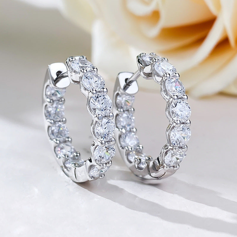 Stunning Sterling Silver Hoop Earrings Shine of Diamond