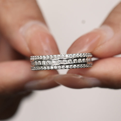 Three Row Channel Setting Moissanite Eternity Wedding Band Shine of Diamond