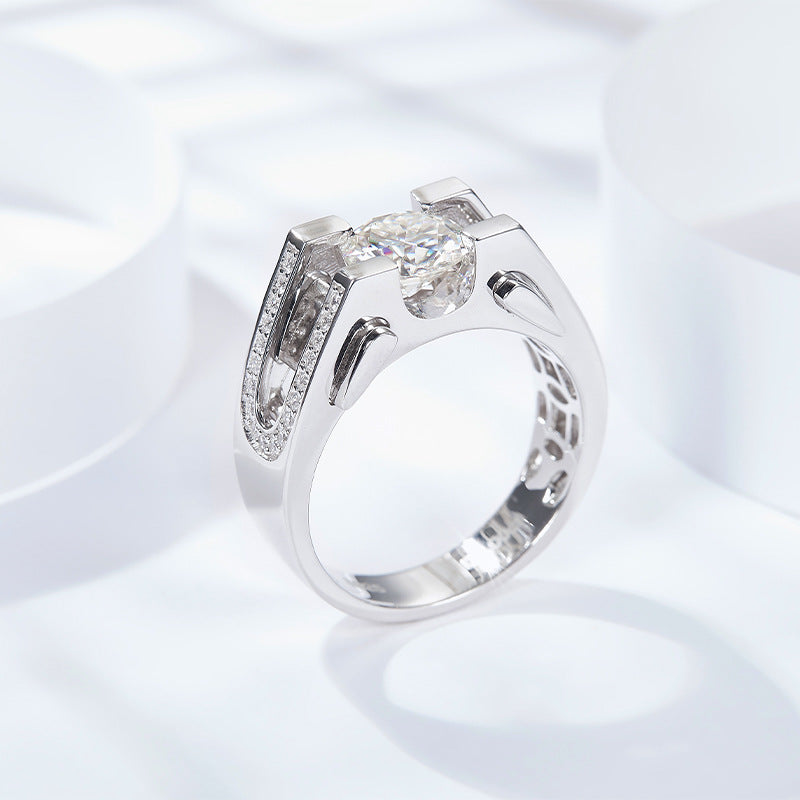 1.0ct &2.0ct Moissanite Engagement Men's Ring in Sterling Silver shine of diamond