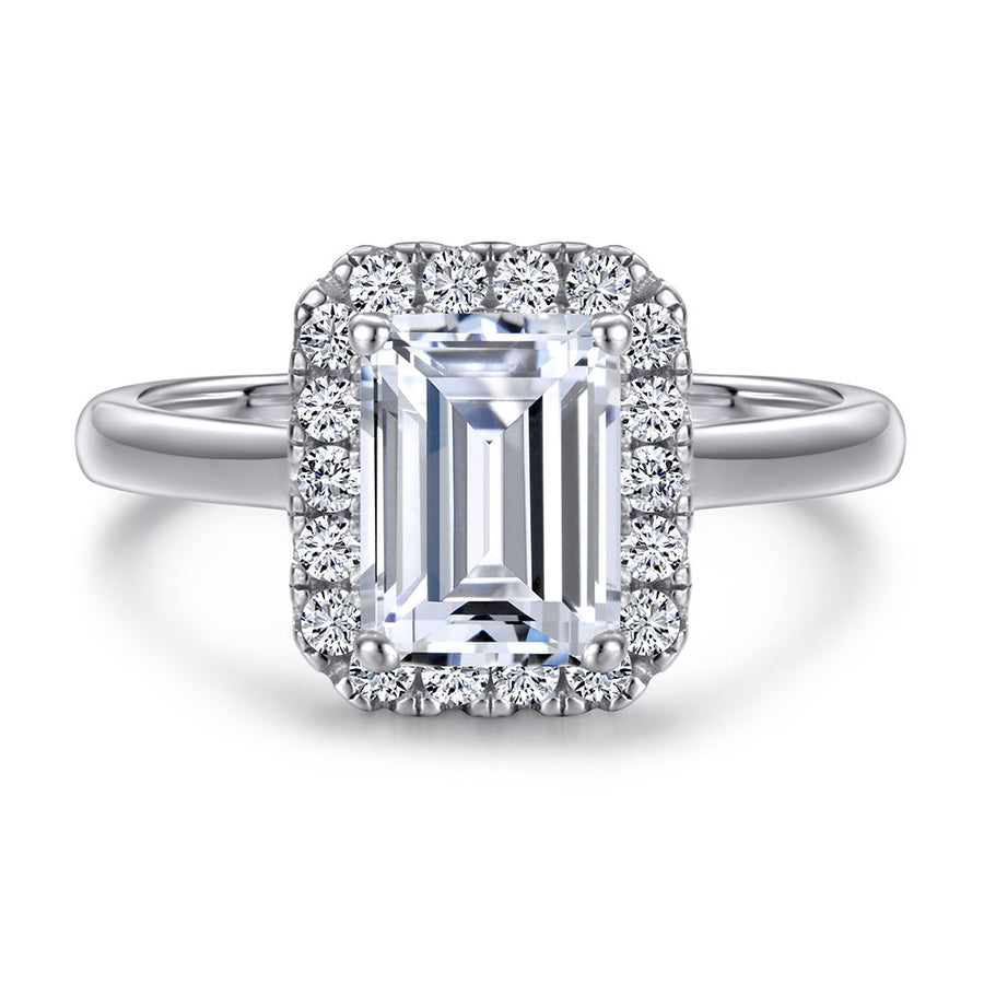 2PCS 2.0ct Emerald Cut Halo Engagement Ring Set in Sterling Silver shine of diamond