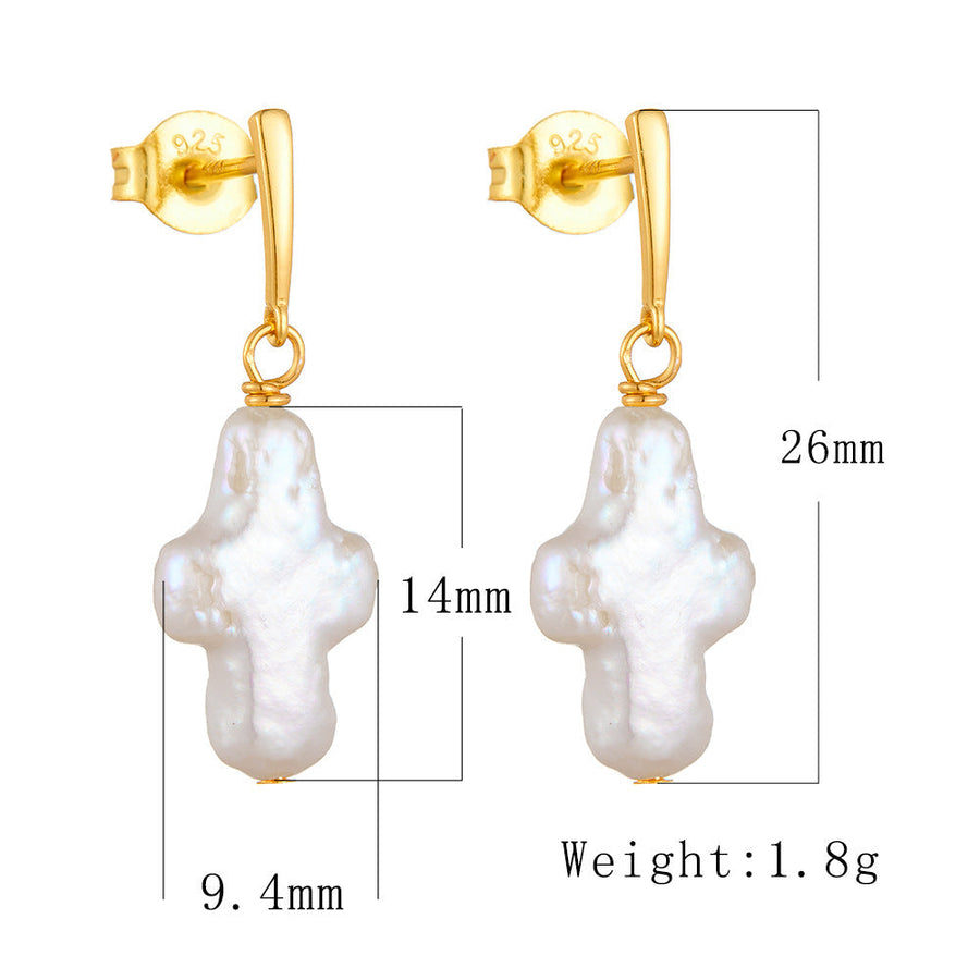Cross Shape Pearl Drop Earrings Shine of Diamond