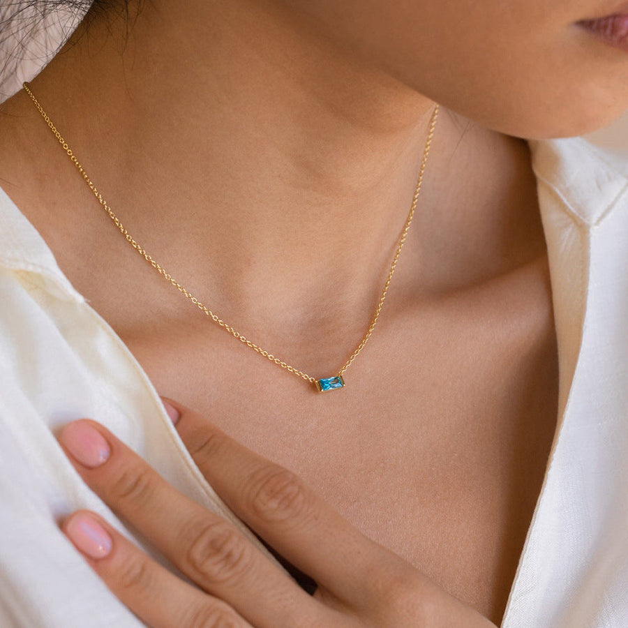 Simple design 925 Sterling Silver birth stone necklace Shine of Diamond