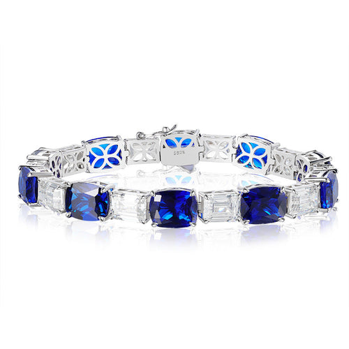 luxurious Royal Blue Tennis Bracelet in Sterling Silver shine of diamond