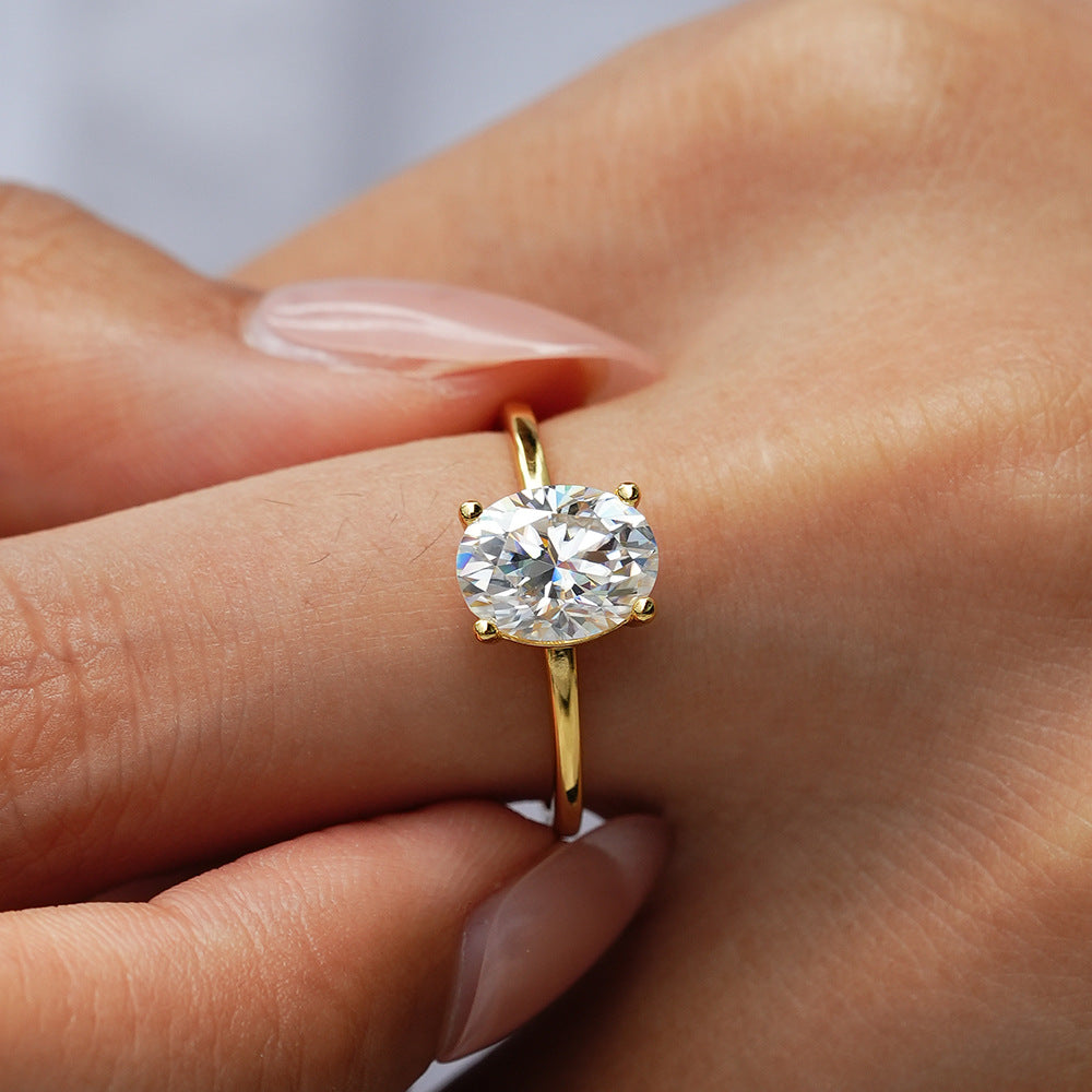 Timeless Oval Cut Sterling Silver Moissanite Engagement Ring Shine of Diamond