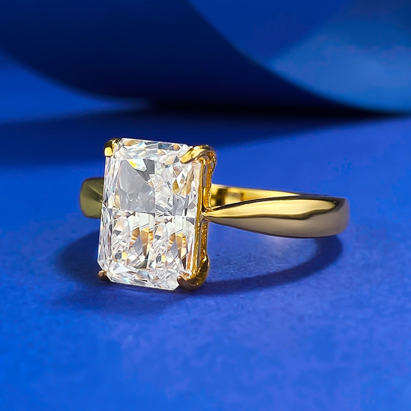 Gleaming Sterling Silver Engagement Ring in Radiant Cut and Golden Tone Shineofdiamond