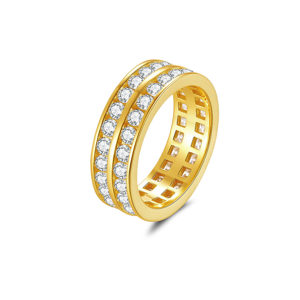 Moissanite Unisex Double Row Channel Set Wedding Band in Sterling Silver Shine of Diamond