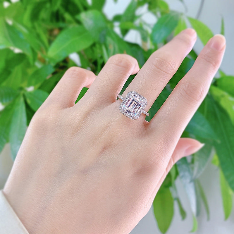 Vintage Halo 3.0ct Emerald Cut Engagement Ring In Sterling Silver Shine of Diamond