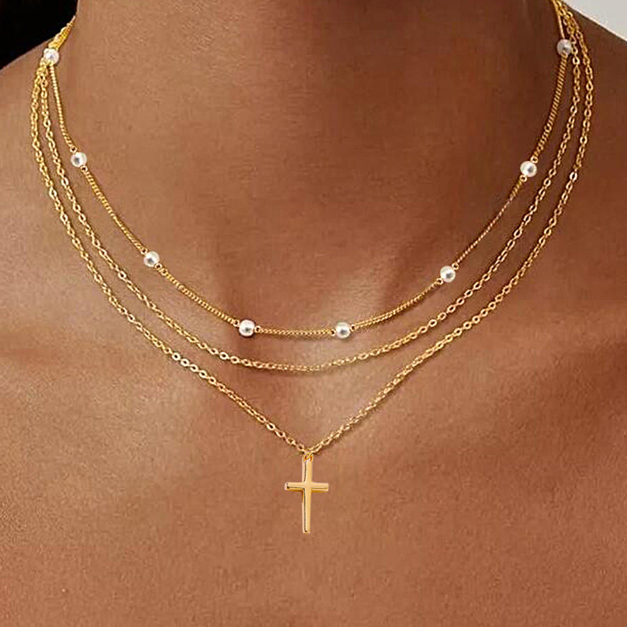 Vintage Layered Sterling Silver Necklace in Golden Color shine of diamond