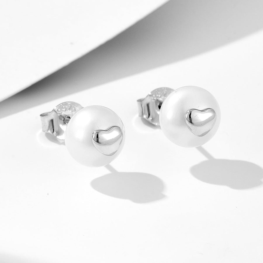 Heart Natural Pearls Sterling Silver Stud Earrings Carly Jewelry