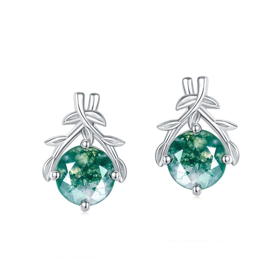 Olive Branch Green Moss Agate Stud Earrings Carly Jewelry