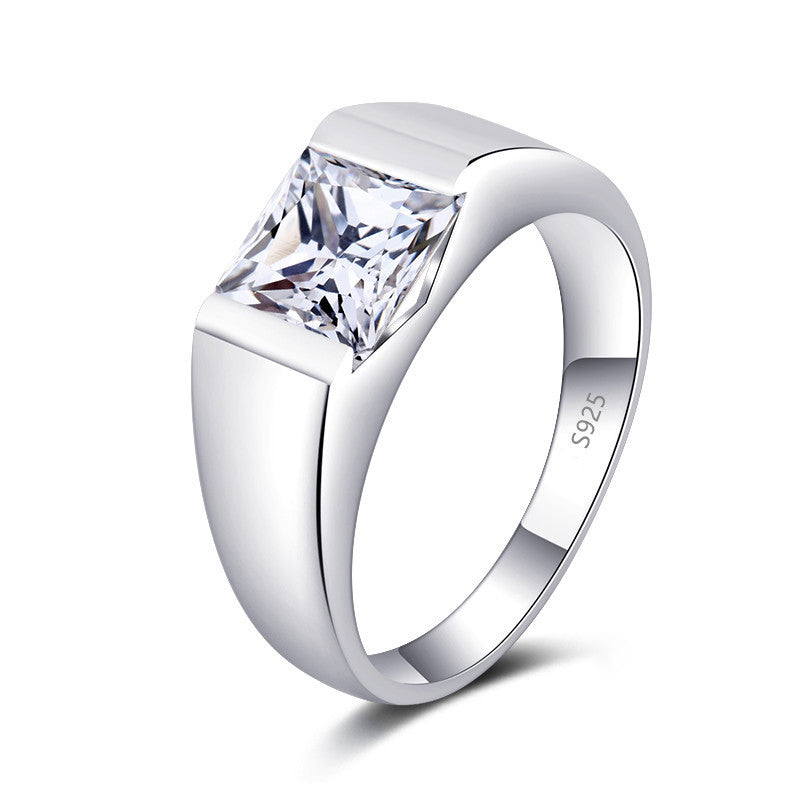 Men’s Sterling Silver Wedding Band with Colored Center Stone – Sizes 8–12.5 Shine of Diamond
