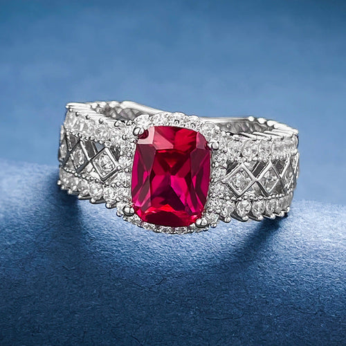 Sparkling Ruby Gemstone Sterling Silver Band Ring in Vintage Style Shineofdiamond