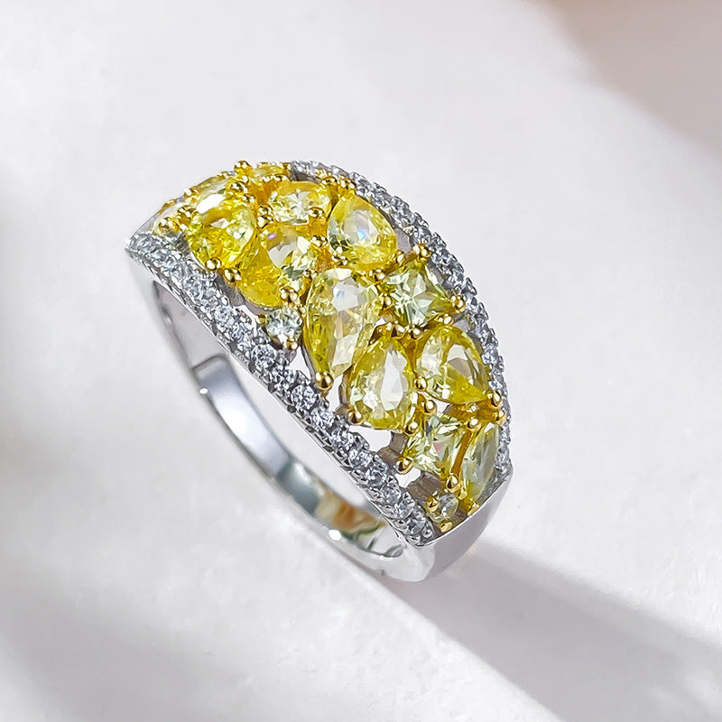 Gorgeous Unique Design Yellow Sterling Silver Wedding Band shine of diamond