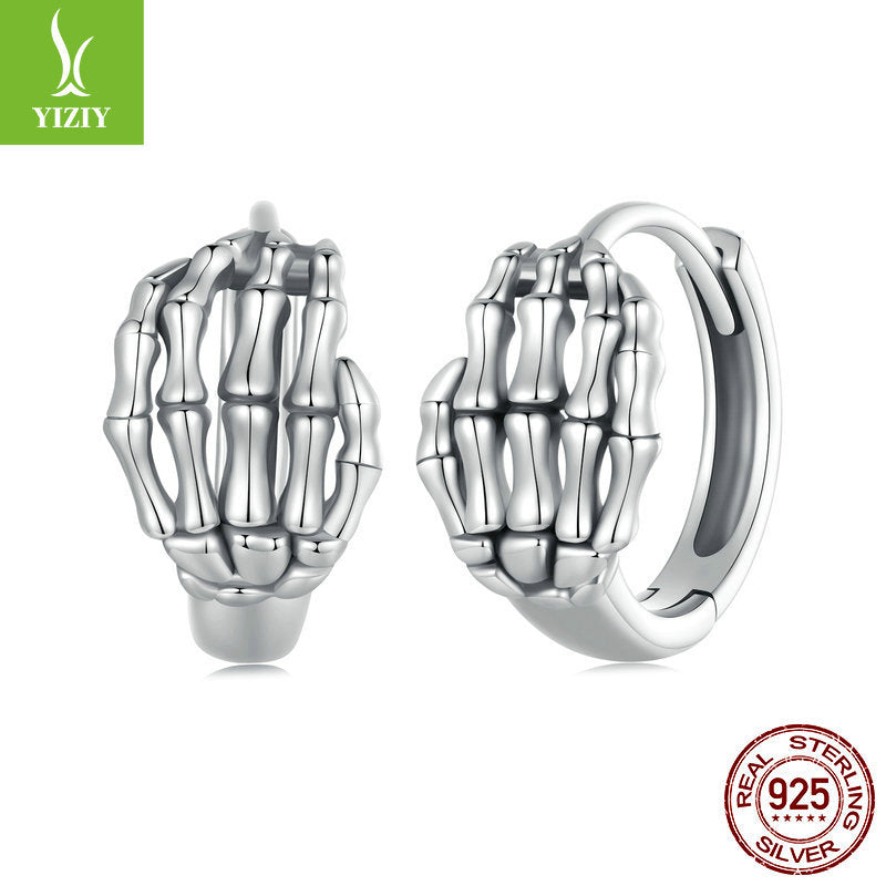 Halloween Skeleton Hand Sterling Silver Clip Earrings shine of diamond