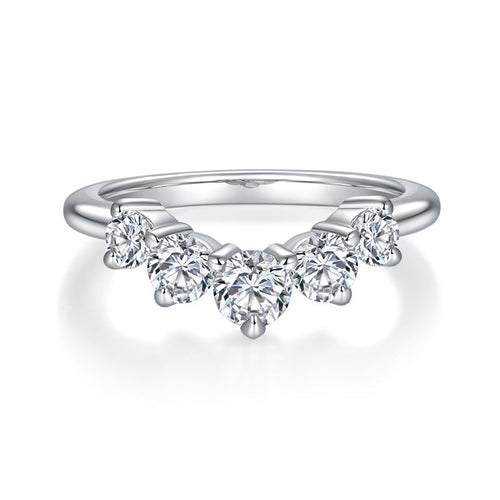 V Shape Moissanite Stackable Band in Sterling Silver shine of diamond