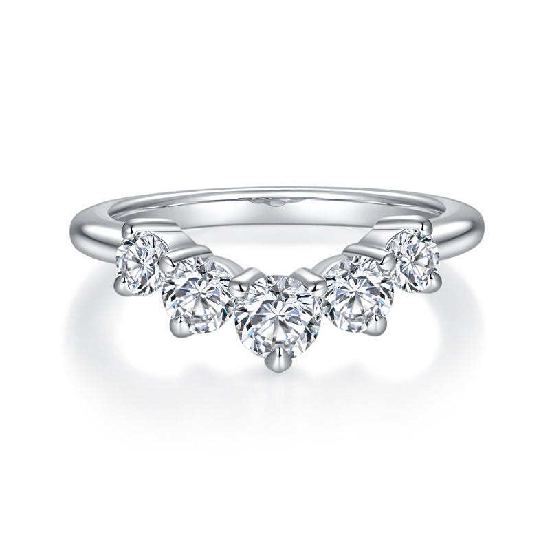 V Shape Moissanite Stackable Band in Sterling Silver shine of diamond