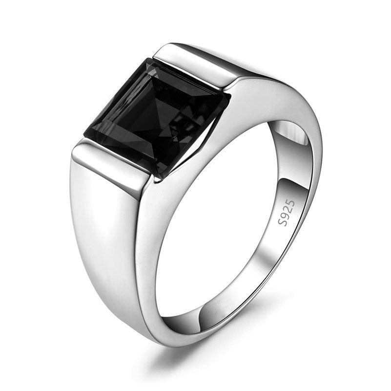 Men’s Sterling Silver Wedding Band with Colored Center Stone – Sizes 8–12.5 Shine of Diamond