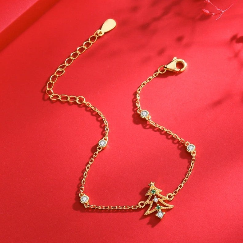 Golden Tone Sterling Silver Christmas Bracelet Shine of Diamond