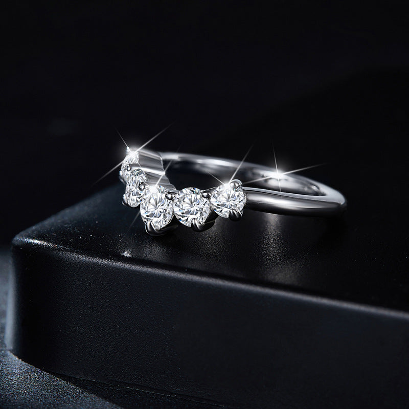V Shape Moissanite Stackable Band in Sterling Silver shine of diamond