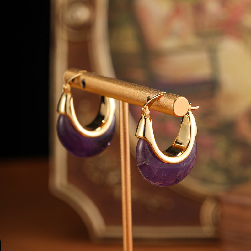 Vintage Natural Amethyst U-shaped Earrings Carly Jewelry