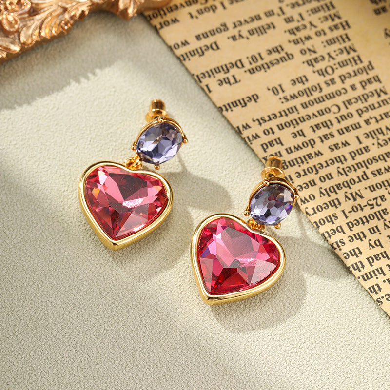 Vintage Red Heart Design 18k Gold Plated Drop Earrings Carly Jewelry