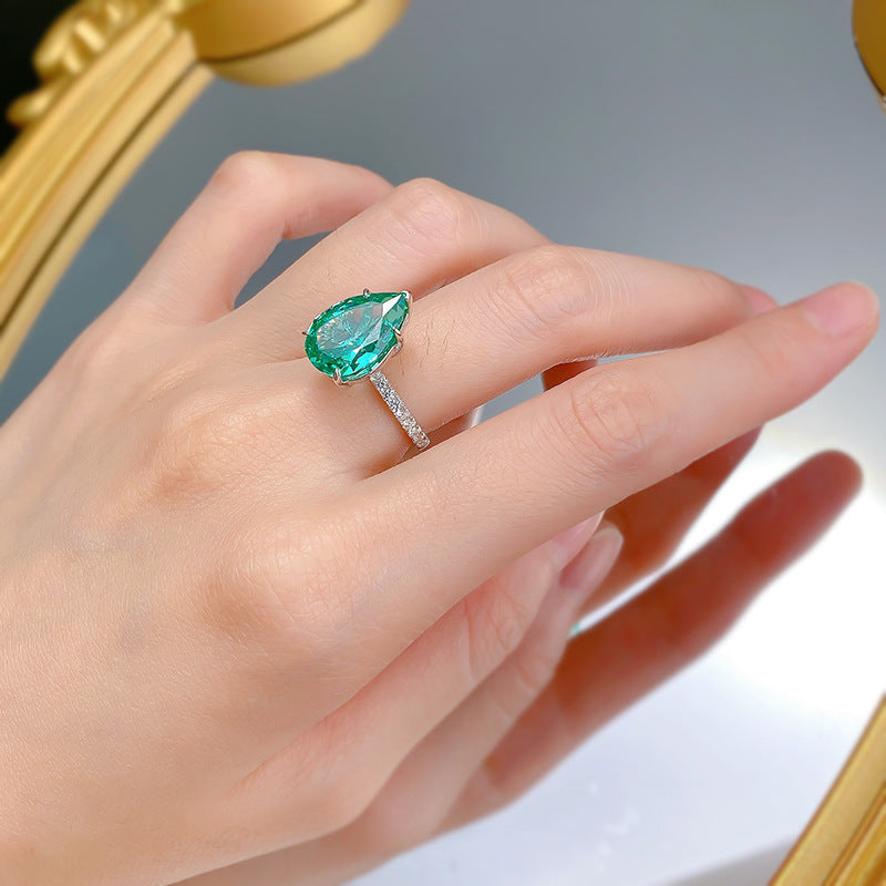 Unique Fancy Green Sterling Silver Solitaire Engagement Ring with Pear Cut Gemstone shineofdiamond